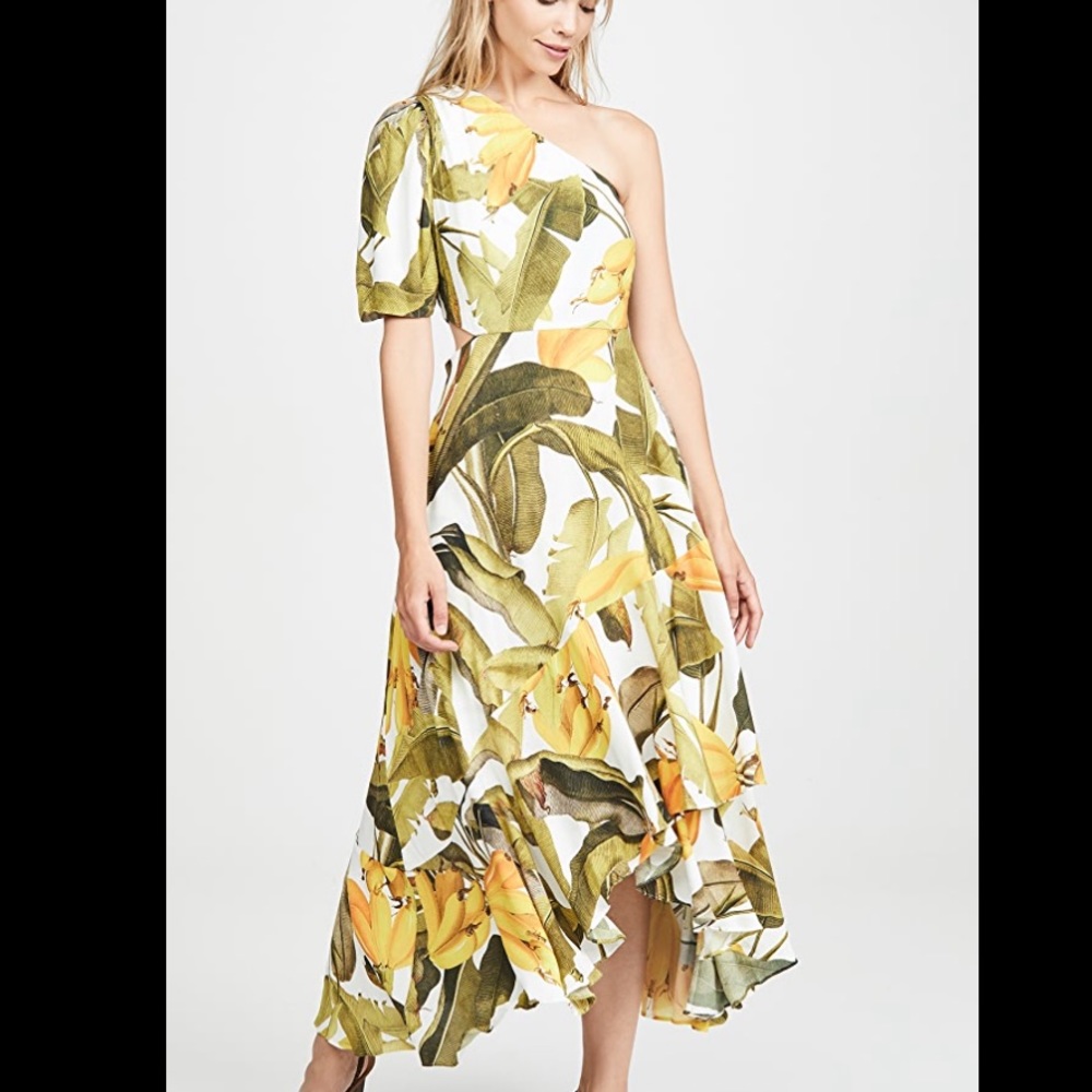 Farm Rio Banana Craze One Shoulder Maxi Dress